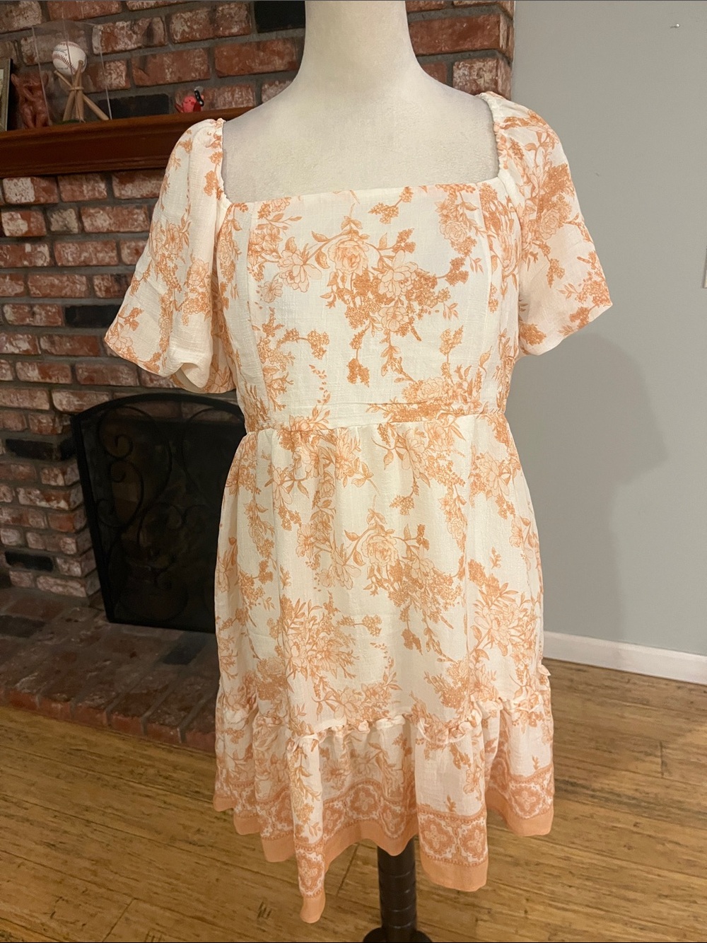 Blu Pepper Peach Floral Square-Neck Mini Dress